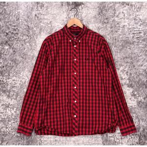 Fred Perry Shirt XL Mens Red Tartan Plaid Long Sleeve Button Down Woven